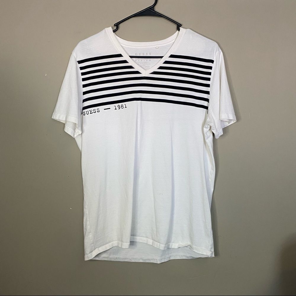 Men's guess black striped white t-Shirt - Picture 2 of 10